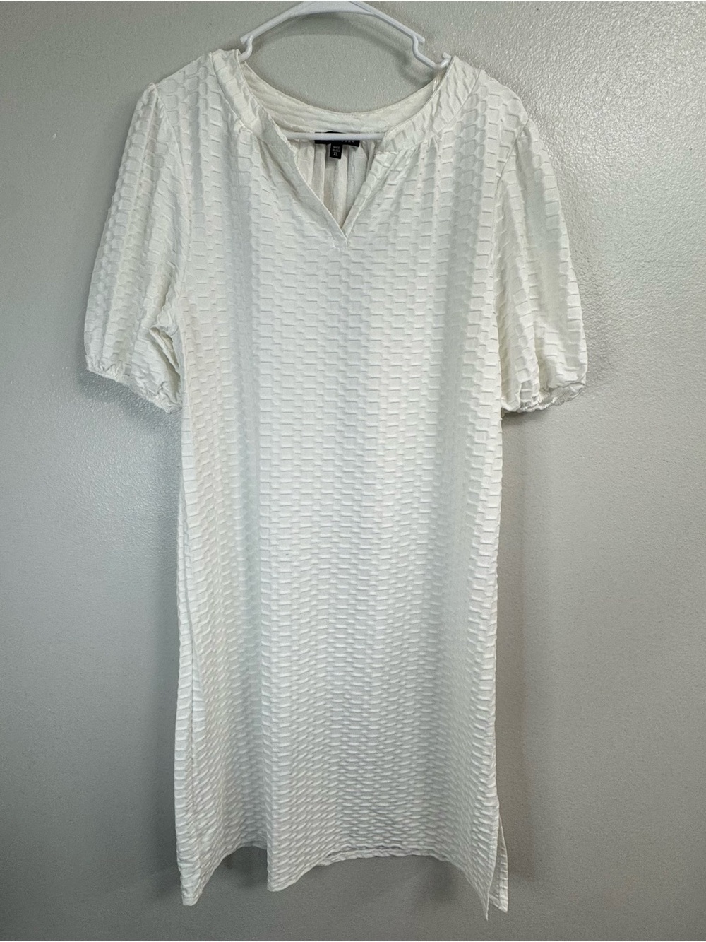 Poof! Cream Textured Puff-Sleeve Midi Dress